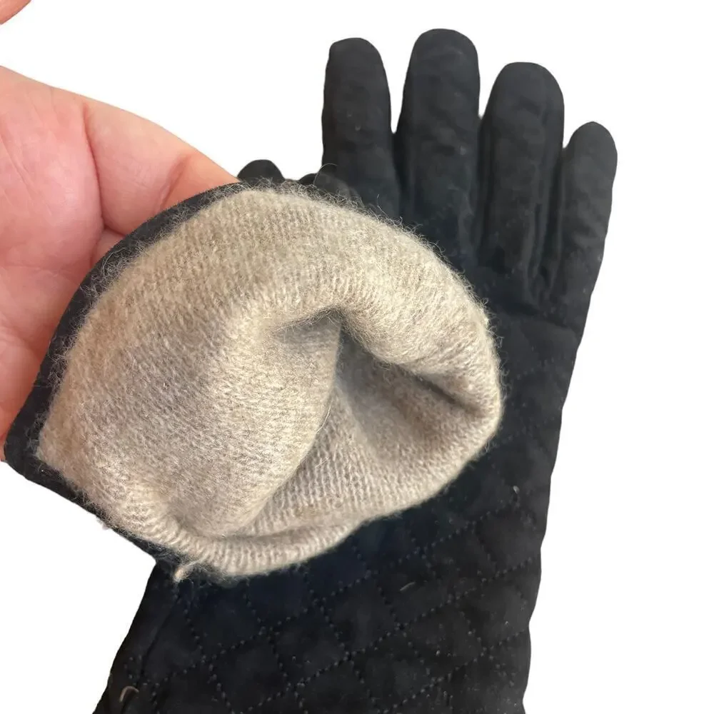 COACH Black Suede Quilted Women’s Gloves w Cashmere Lining